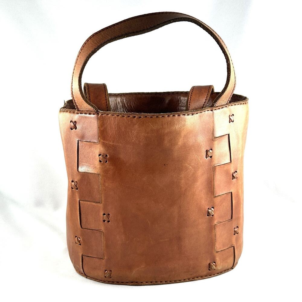 Vintage Inge Sport Brown Leather Structured Hand Bag Broken Zipper